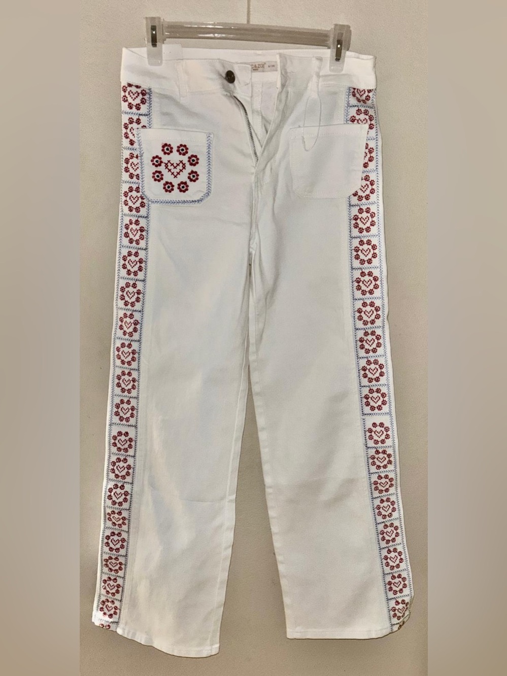 Zack & Zoey White Straight-Leg Jeans with Red Embroidered Side Trim